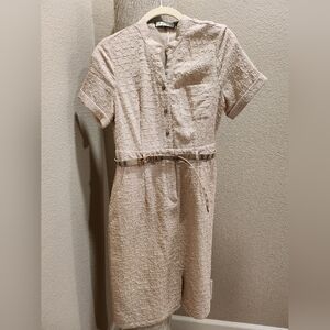 Cream Ruffled Tie Front Sheath Dress